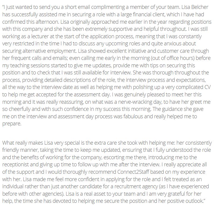C2SCommercial's tweet photo. Some positive feedback about our Principle Consultant Lisa π
#candidatetestimonials #candidatefeedback #recruitment #jobs #employment https://t.co/SZsT4HOXFx