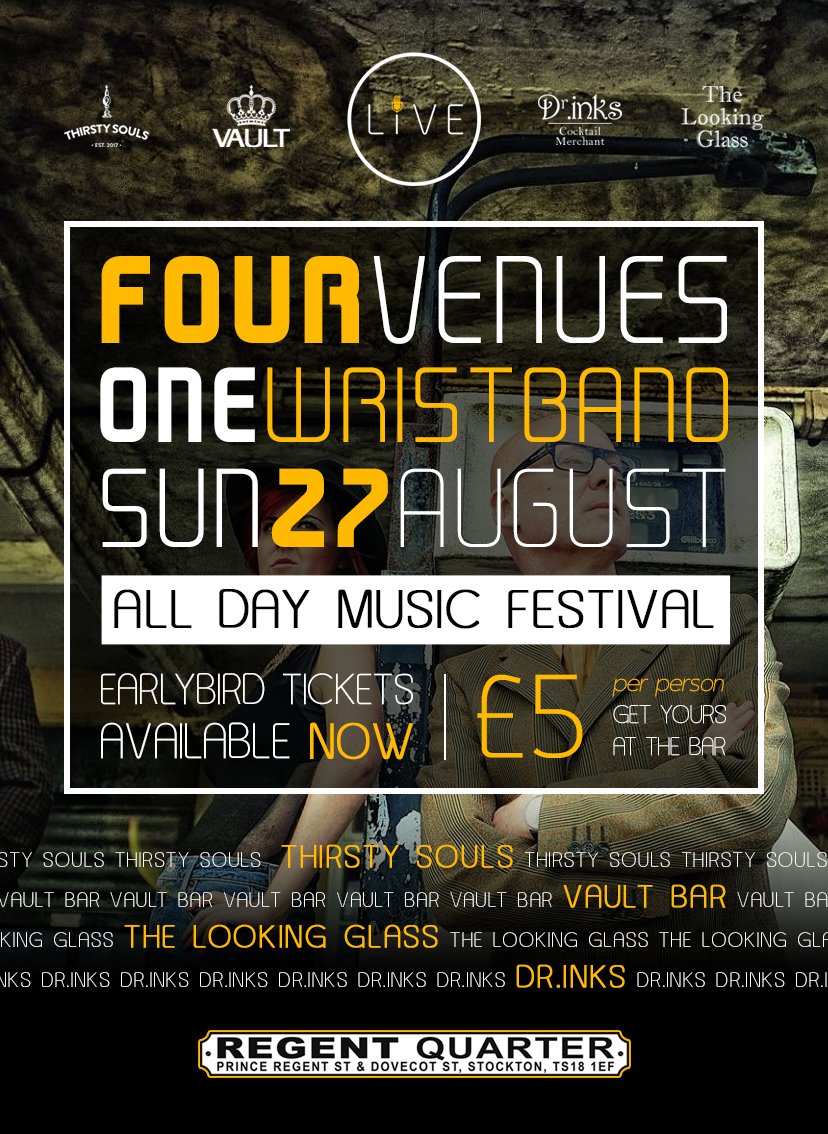 VaultBarTS's tweet photo. #RegentLive All Day #Music #Festival in the #trendy #RegentQuarter. Get your tickets #DrinksTS #ThirstySoulsTS #LookingGlassTS #VaultBarTS https://t.co/QusC4PuBSC