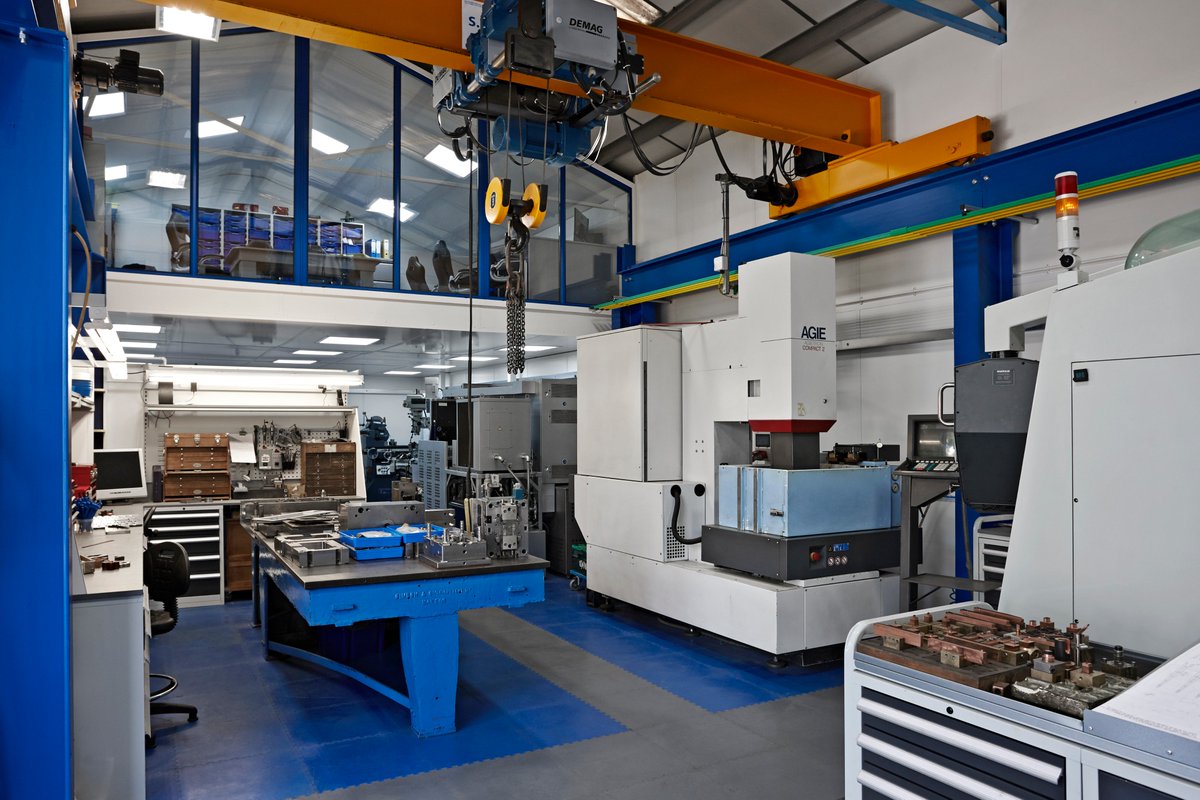 View from the tool room floor with design offices, plus our new 5 ton crane !! #ukmfg #plastics #toolmaking #injectionmoulding