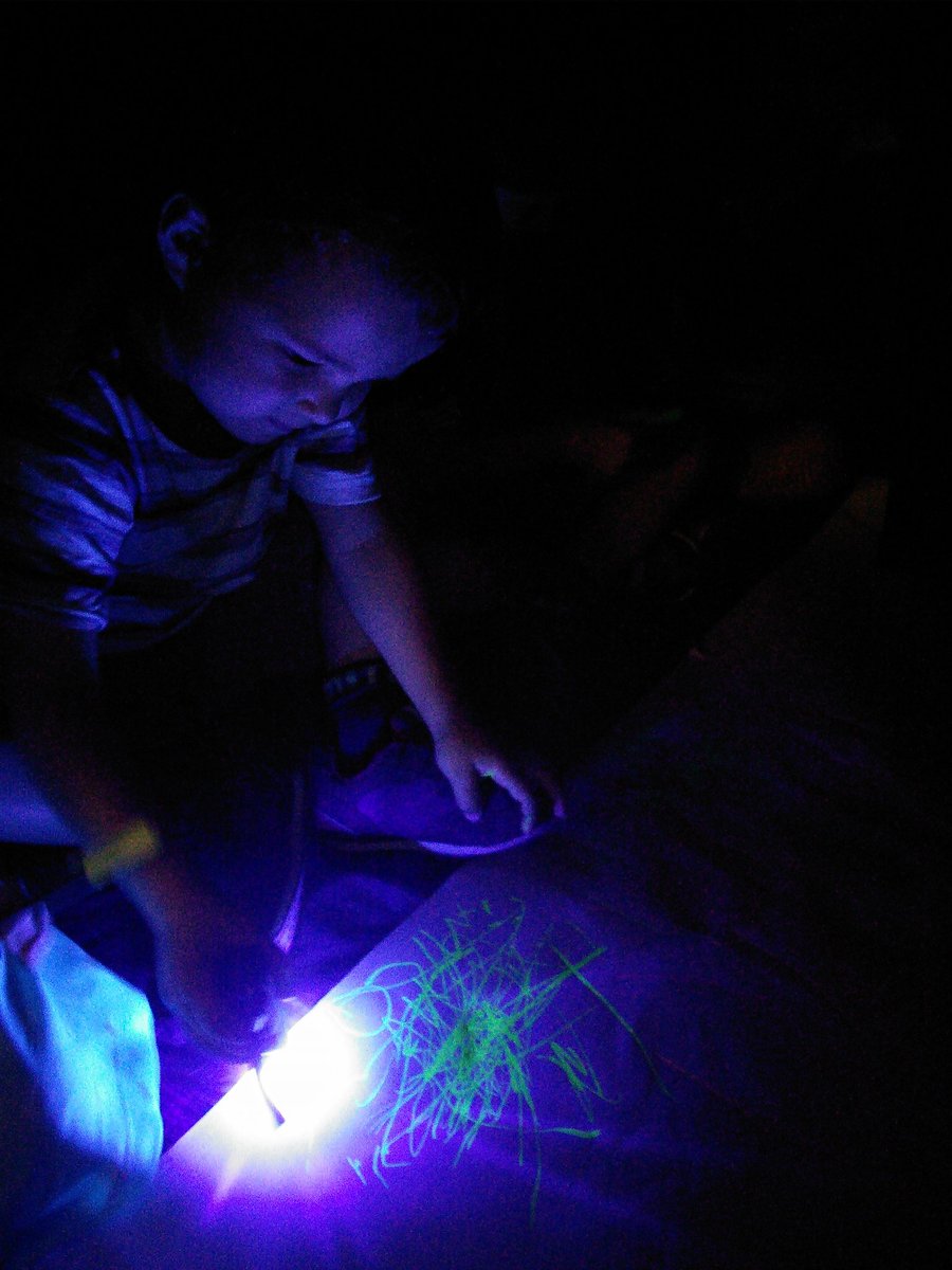 snapatworth's tweet photo. Pre School created some magical glow in the dark pictures this morning! #differentisbetter #blackouttent https://t.co/F9fIgQe3HN