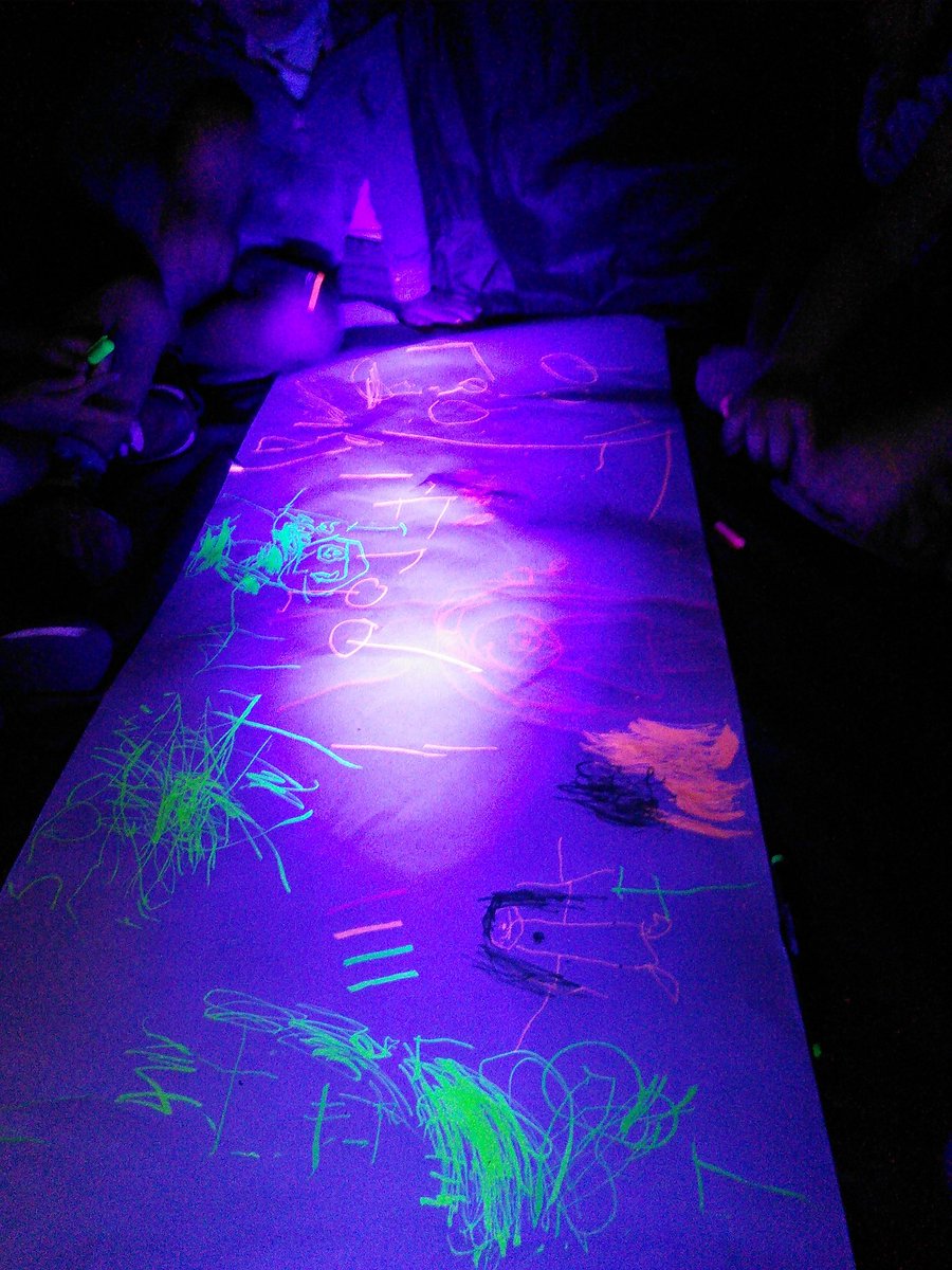 snapatworth's tweet photo. Pre School created some magical glow in the dark pictures this morning! #differentisbetter #blackouttent https://t.co/F9fIgQe3HN