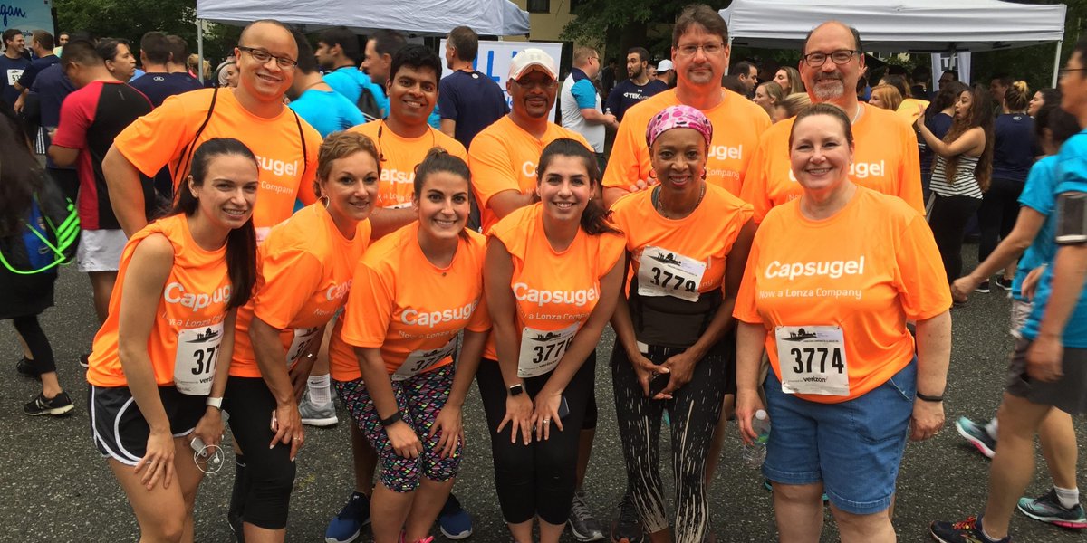 LonzaGroup's tweet photo. We are proud of our new colleagues from @CapsugelNews, Morristown who participated in Verizon Corporate Classic 5K, as part of the #NewLonza https://t.co/OIdEszpTE6