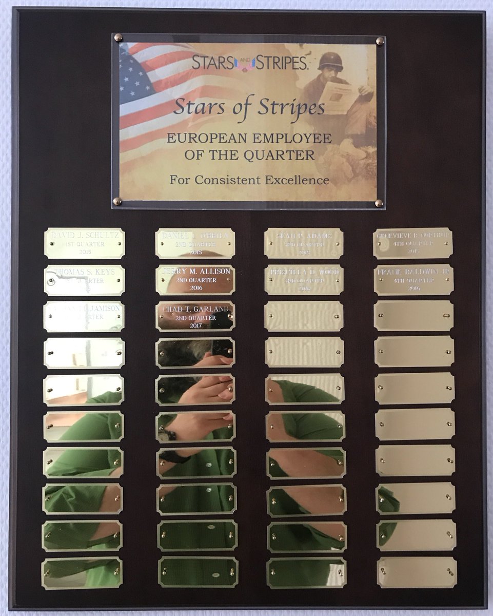 chadgarland's tweet photo. Look who's shamelessly taking a picture of his reflection in the employee of the quarter plaque that just got rehung. https://t.co/7rMy2Y1llM