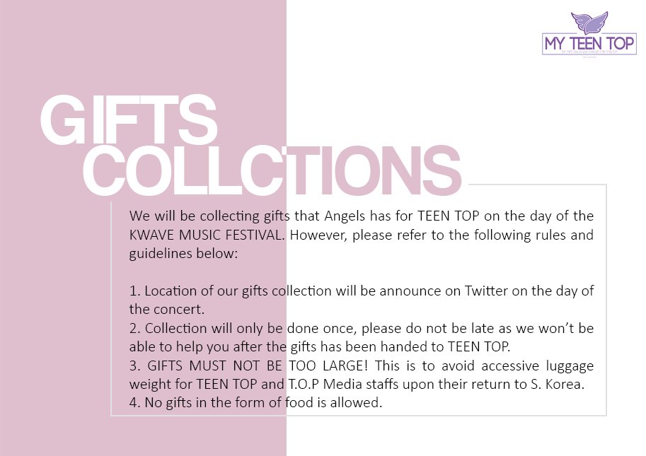 MY_TEENTOP's tweet photo. @TEEN_TOP Hello Malaysian Angels!We have a great news for all of you!We will be giving out freebies for Fan Support on the day of #KWaveMusicFestival https://t.co/DYm3vJNQX5