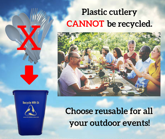 STLCityRecycles's tweet photo. #WhatNOTToDoWeds: Plastic cutlery is made of many plastics & is too small 2 sort. Choose reusable cutlery! #GoBlue #RecycleForTheLou #STL https://t.co/GAQaM9zKt3