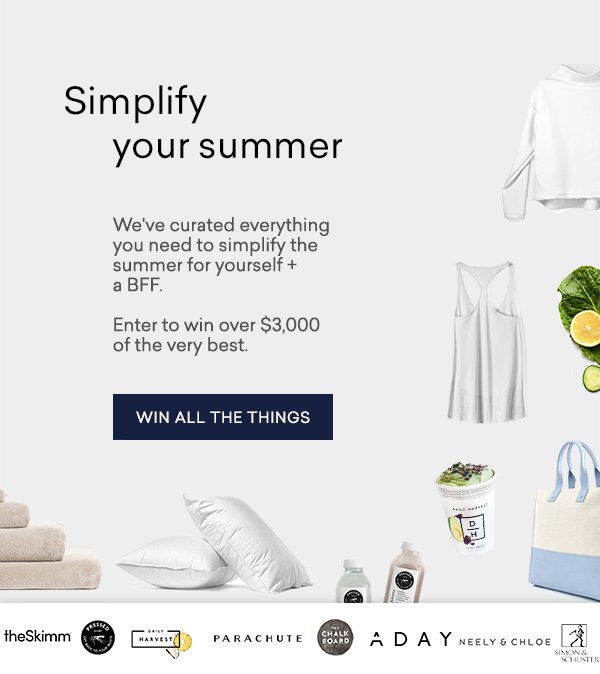 thisisADAY's tweet photo. Your summer, simplified. We've teamed up w/ @theSkimm @parachutehome @DlyHarvest + friends for the ultimate giveaway https://t.co/55VLYQEgEE https://t.co/EbJUkLQO5t