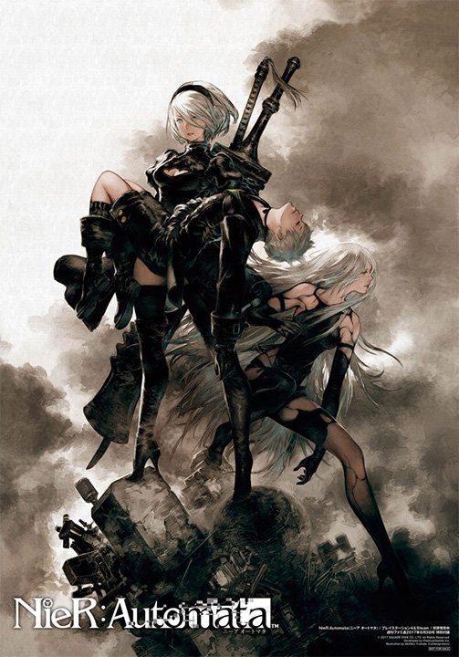 NieR Automata key visual by Akihiko Yoshida with the eyes of 2B