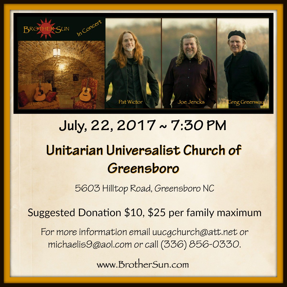 This Saturday join us for our last NC performance this tour.  We hope to see all of our NC friends there.