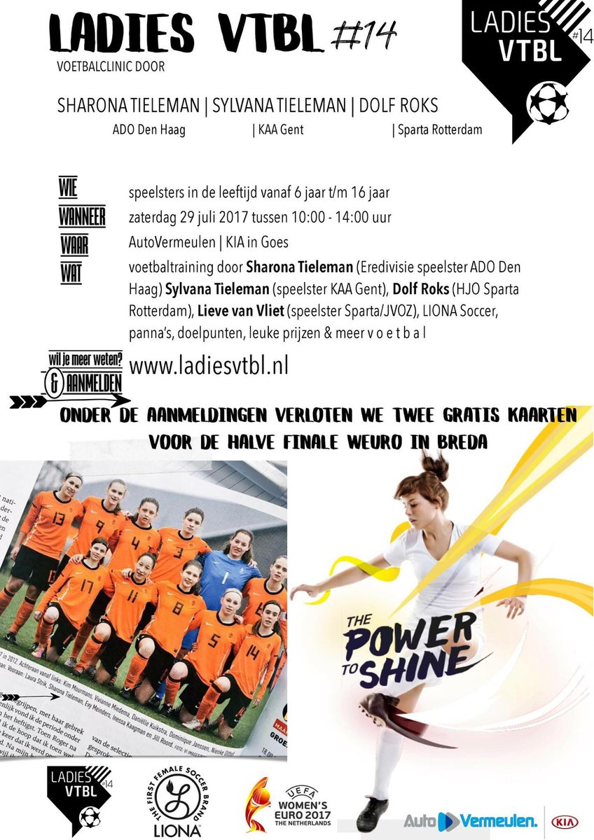 LadiesVTBL14's tweet photo. Al aangemeld voor de clinic @AutoVermeulen?
Incl.
✔️ Voetbaltraining
✔️ #KIA voetbal
✔️ #WEURO gadget 🦁⚽️
✔️ Klanten 2 speelsters gratis https://t.co/gZYCr6zivE