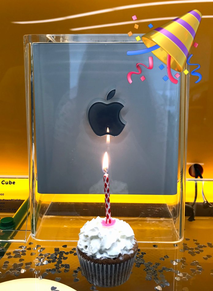 MacPaw's tweet photo. 17 years ago today Apple released Power Mac G4 Cube. Celebrating at our #macmuseum. https://t.co/jKGucVS3MF