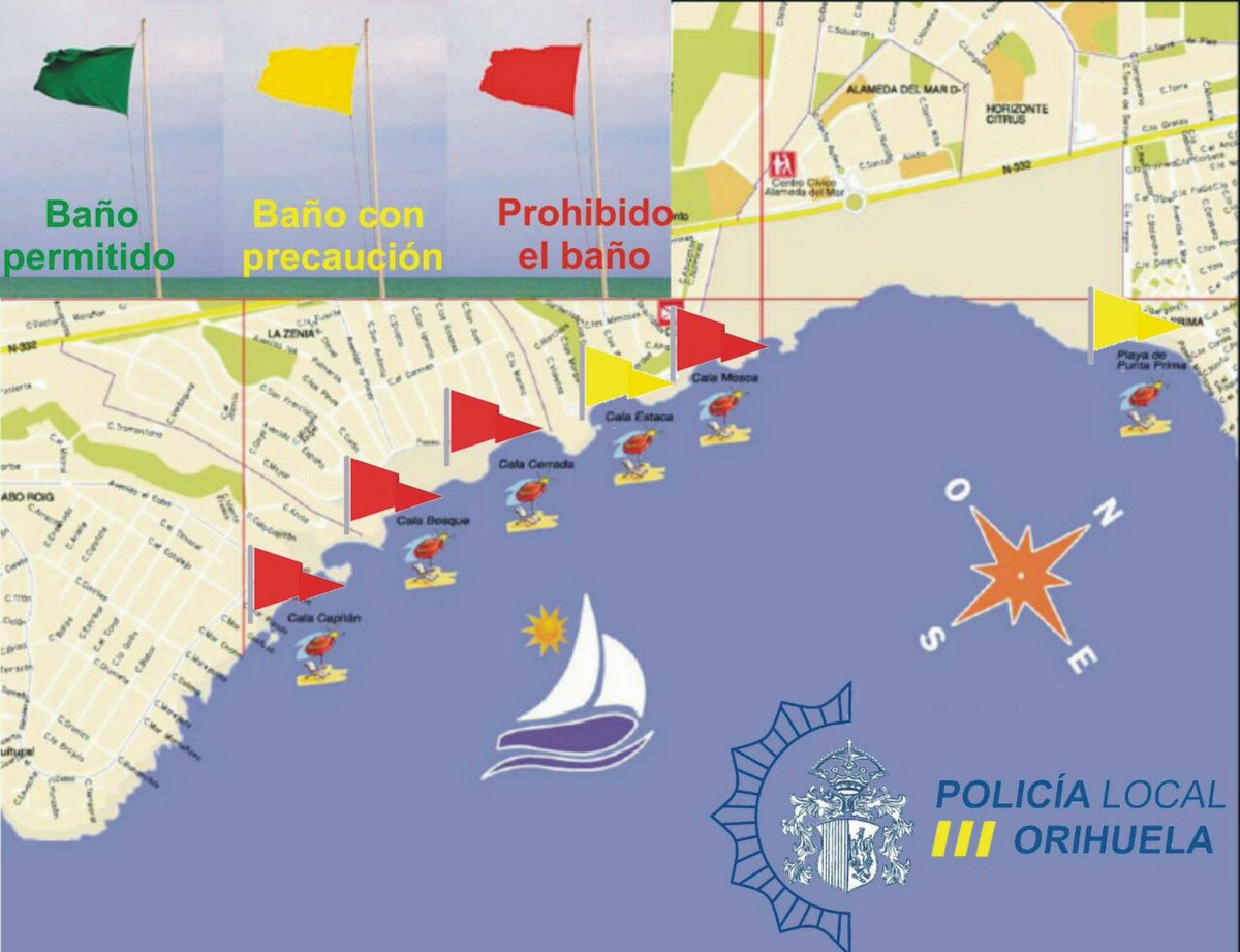 plorihuela's tweet photo. Estado de mar y bandera en playas de #Orihuela 👀siempre 🚩=⛔ el baño🏊
State of sea and flag on beaches of #Orihuela 👀always 🚩=⛔ the bath🏊 https://t.co/nupumnYnFM