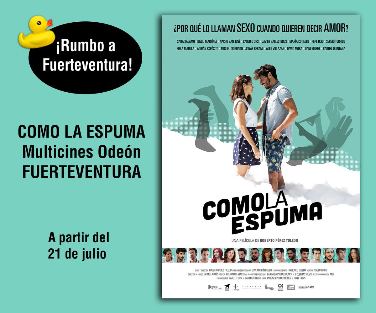 ¡Nos vamos a Fuerteventura con COMO LA ESPUMA!
A partir de este viernes podrás vernos en los Cines Odeón de Fuerteventura.
¡Te esperamos!