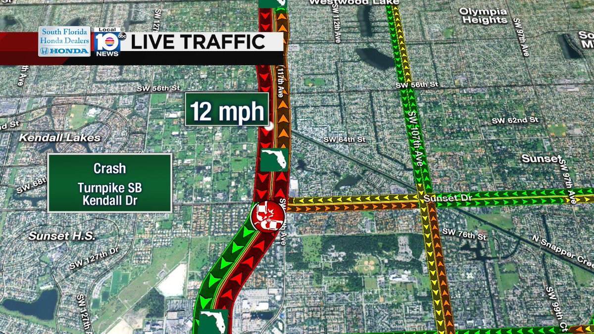 Crash on Turnpike SB at Kendall Dr #traffic https://t.co/8eGWzRj681