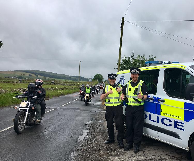 PSOSAngus's tweet photo. PC Paul Conboy and PC Ally Hutchison at Aberlemno village during the Harley Davidson in the City event on Saturday. https://t.co/5cSlCxka6Q