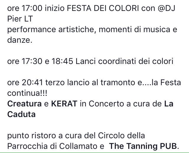 fabricamenti's tweet photo. #OneBigColours #OBCs17 
Torna la festa dei colori! SABATO 22 LUGLIO A COLLAMATO!!
#fabricamenti #Fabriano #leMarche Scoprite il programma 👇🏼 https://t.co/YuCYkApeWt