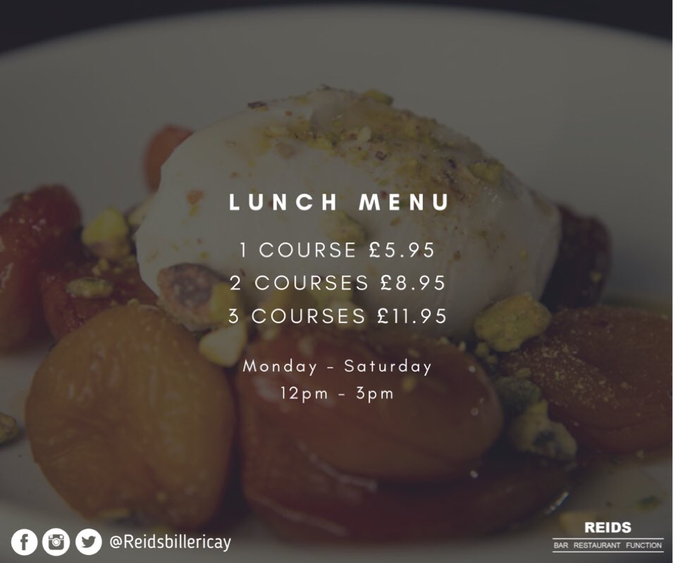 REIDSbillericay's tweet photo. Have you ever tried our #LunchMenu? Get down to @reidsbillericay for some great deals 👌🏼
T: 01277 632378
#reidsrestaurant #reidsbar #reids https://t.co/CqHUaMLMuZ
