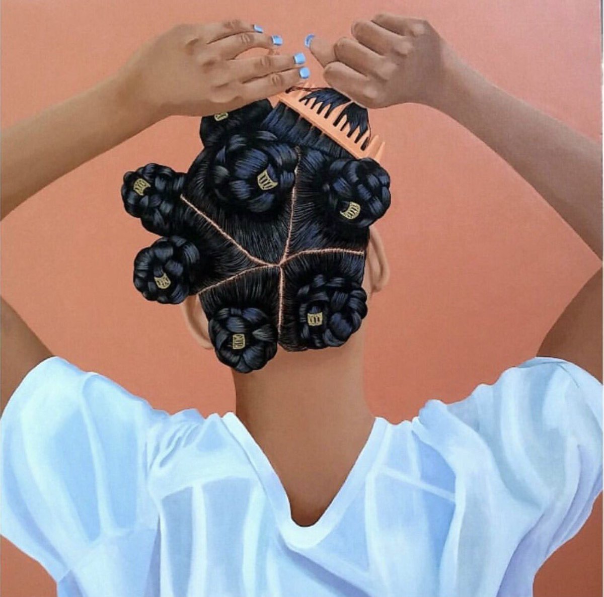 oursbyblackjoy's tweet photo. Black. Girl. Magic. "Sore Arms" 2017 by @jessmyart 
#OURShair #naturalista #itsOURS #supportblackartists #blackjoy #OURSbyBlackjoy https://t.co/l6GkbS27Kt