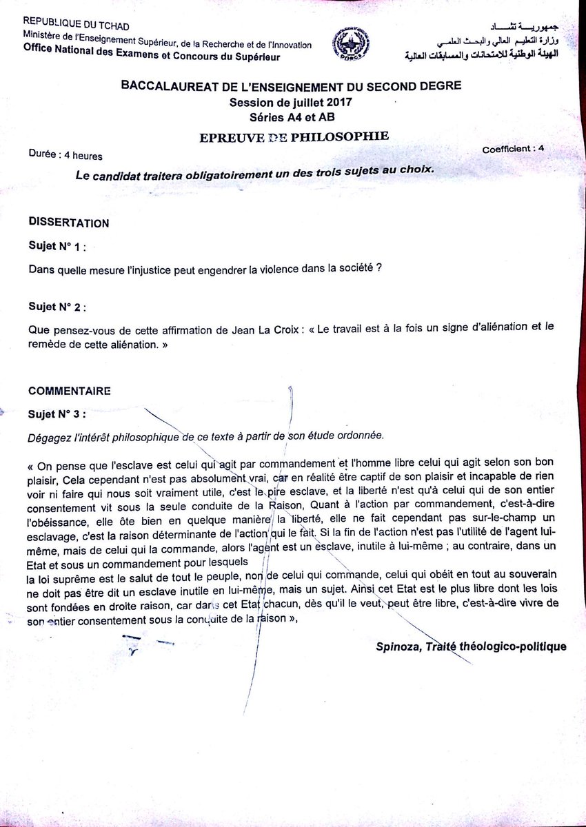 ð'ºð'‚ð'Žð'š On Twitter Adjib Tchad Bactchad2017 3e Jour Du Bac Epreuve De Philosophie Seriea4 Serieab