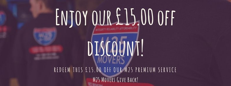 M25Movers's tweet photo. We keep our promises here at #M25Movers! Have £15.00 off your Premium service with M25 Movers. #discount https://t.co/YJpqDake0Z