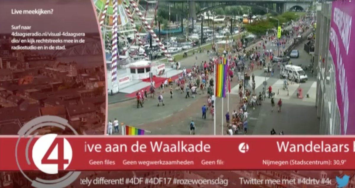 4DRTV's tweet photo. Nu live op tv: roze woensdag met de eerste wandelaars. #nijmegen #vierdaagse #vierdaagsefeesten #rozewoensdag https://t.co/1FrjqM872G