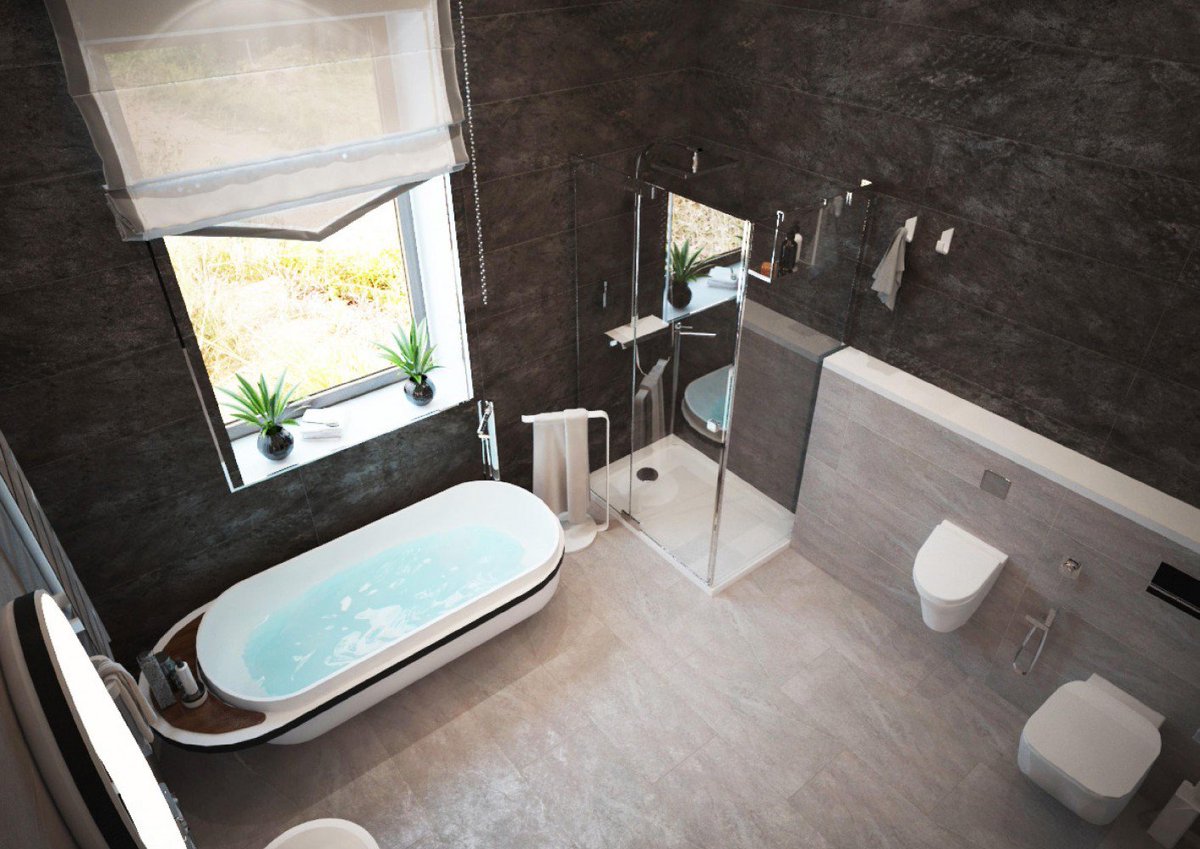 zodiac_ceramica's tweet image. ⁣Гостевой санузел с ванной, душем и двумя раковинами ⁣#krion #systempool #3Dвизуализация  #porcelanosagrupo #дизайнпроект #дизайнванной