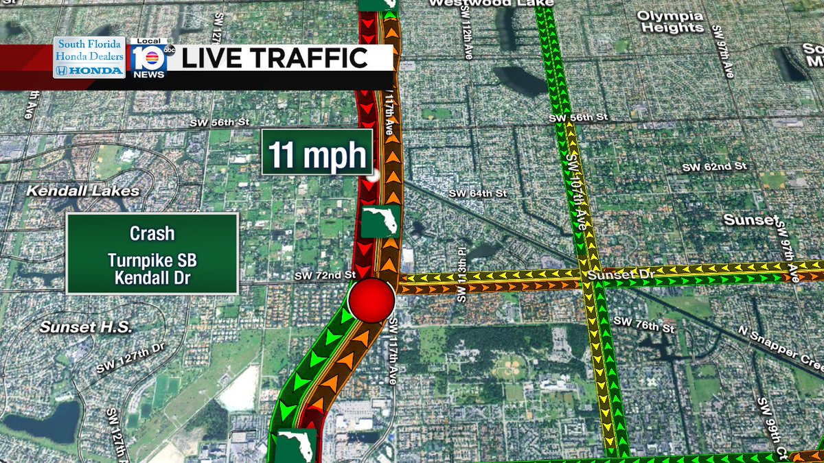 ALL LANES BLOCKED on Turnpike SB at Kendall Dr #trafficalert https://t.co/tCW5ynd2NF