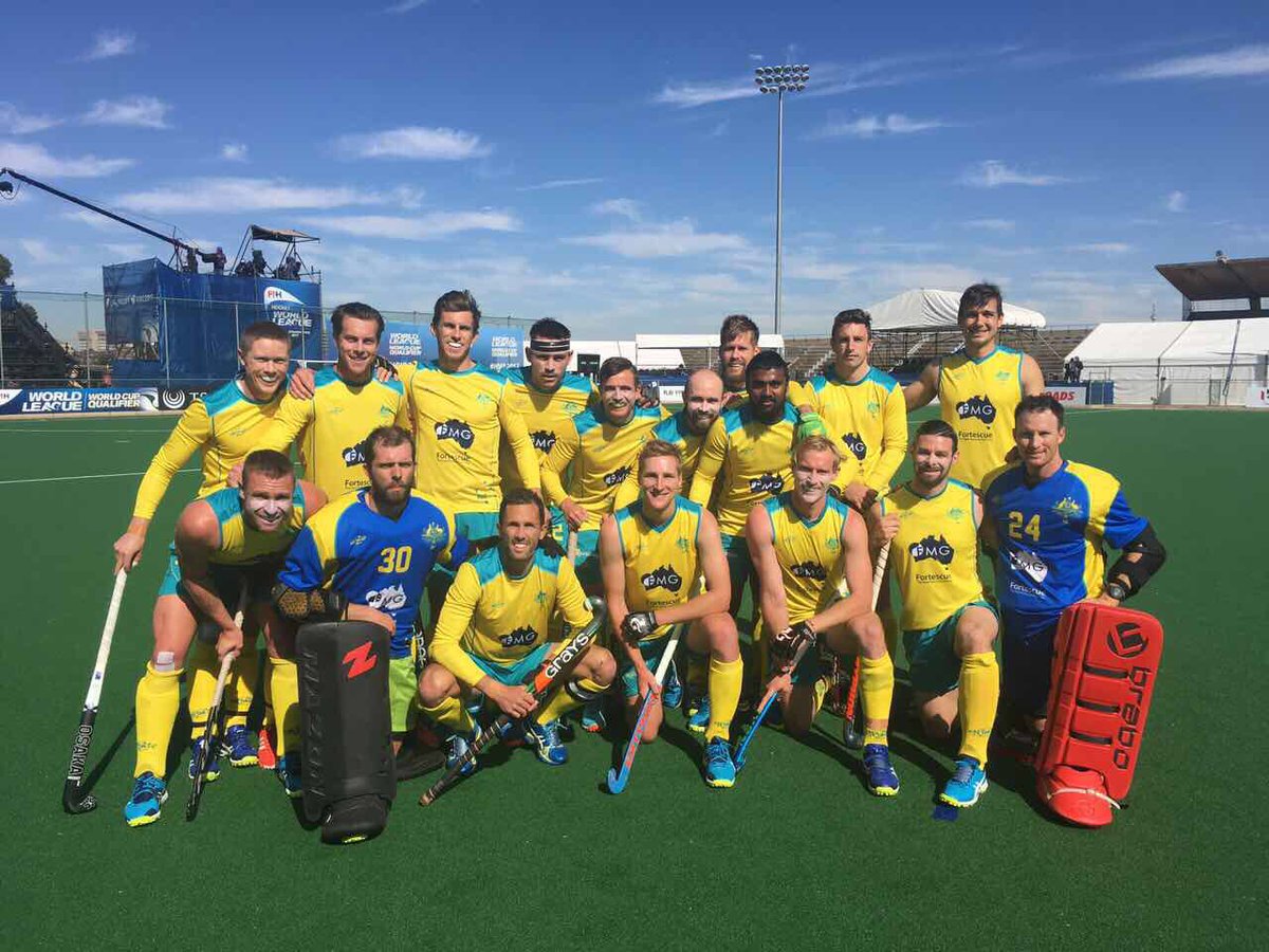 ACPotter's tweet photo. Congratulations to #MarkKnowles #300 club and #DanielBeale #100 games @HockeyAustralia @FIH_Hockey #hwl2017 https://t.co/6R0fqRqrlV