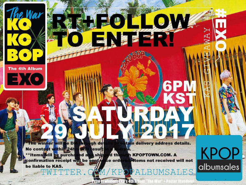 GlobalKAS's tweet photo. [GIVEAWAY] ⭐RT+FOLLOW⭐
Have a chance to win EXO's 4th Album #TheWar (1 Winner)!
🔮 Ends Saturday, 29 July 2017

#EXO #KoKoBop #TheWarEXO https://t.co/6q7QWxgcaQ