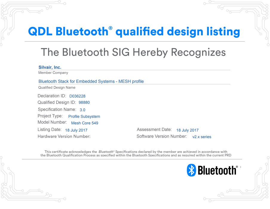 meetsilvair's tweet image. Silvair proudly presents the world’s first #Bluetoothmesh networking stack qualified by the @BluetoothSIG!