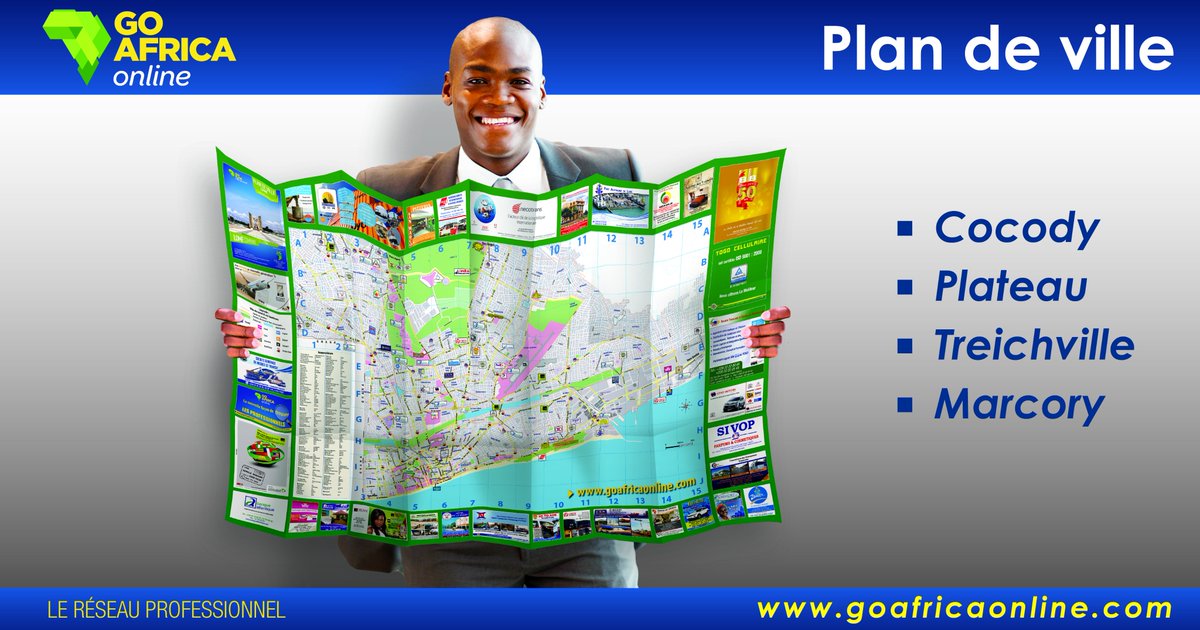 GoAfricaOnline's tweet photo. Booster votre visibilité grâce au #Plan de la ville d'#Abidjan distribué gratuitement dans les entreprises, les ambassades etc. #GAO #GoPlan https://t.co/1eDVgjfexX