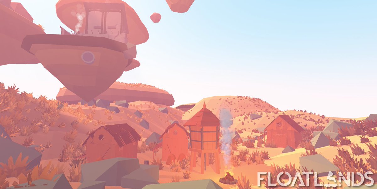 Floatlands's tweet photo. Farmers village in the middle of desert. #indiedevhour #unity3d #gamedev #indiedev #lowpoly #gaming #floatlands https://t.co/dbnDPFJWHL