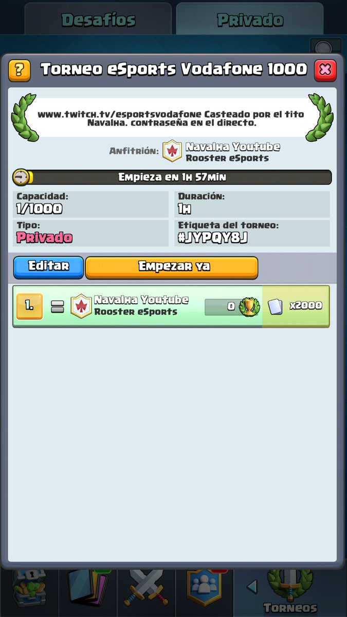 xNavalha's tweet photo. En menos de 1 hora empezamos el directo donde daré la contraseña...
Os atrevéis a participar con @EsportsVodafone ?
https://t.co/sYxrFAEhSC https://t.co/sr413ReGff