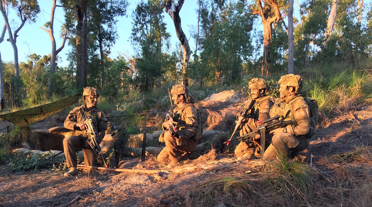 FORCOMDAusArmy's tweet photo. Danger ahead: #1Brigade (adversary) elements ready for action as #3Brigade prepares to make its move #RoadtoReady @AustralianArmy #HamelLife https://t.co/puDxM7S5S9