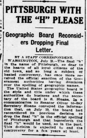 PghArchives's tweet image. Happy "H" Day #Pittsburgh! #OnThisDayPGH after a 21 year absence, the "H" in @CityPGH is restored by the U.S. Geographical Board in 1911.