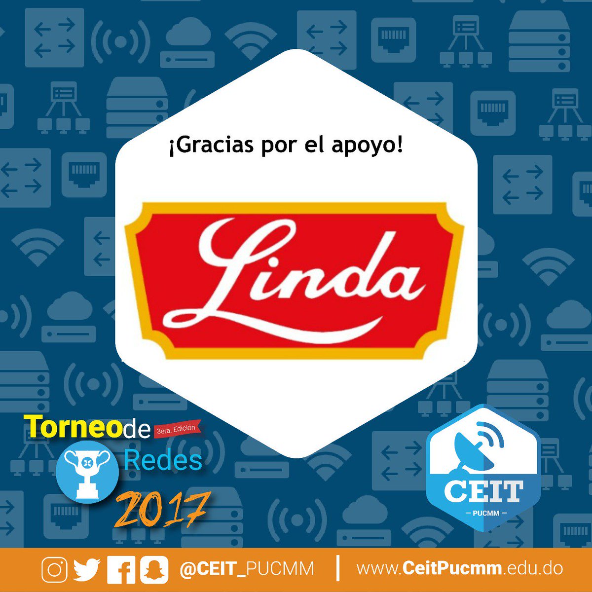CEIT_PUCMM's tweet photo. Agradecemos a @banreservasrd, @itla y al Grupo Linda por su apoyo en el Torneo de Redes 2017. 💥🏆📡 #CeitPUCMM #TorneoRedes #ITT https://t.co/CbneKHFadt