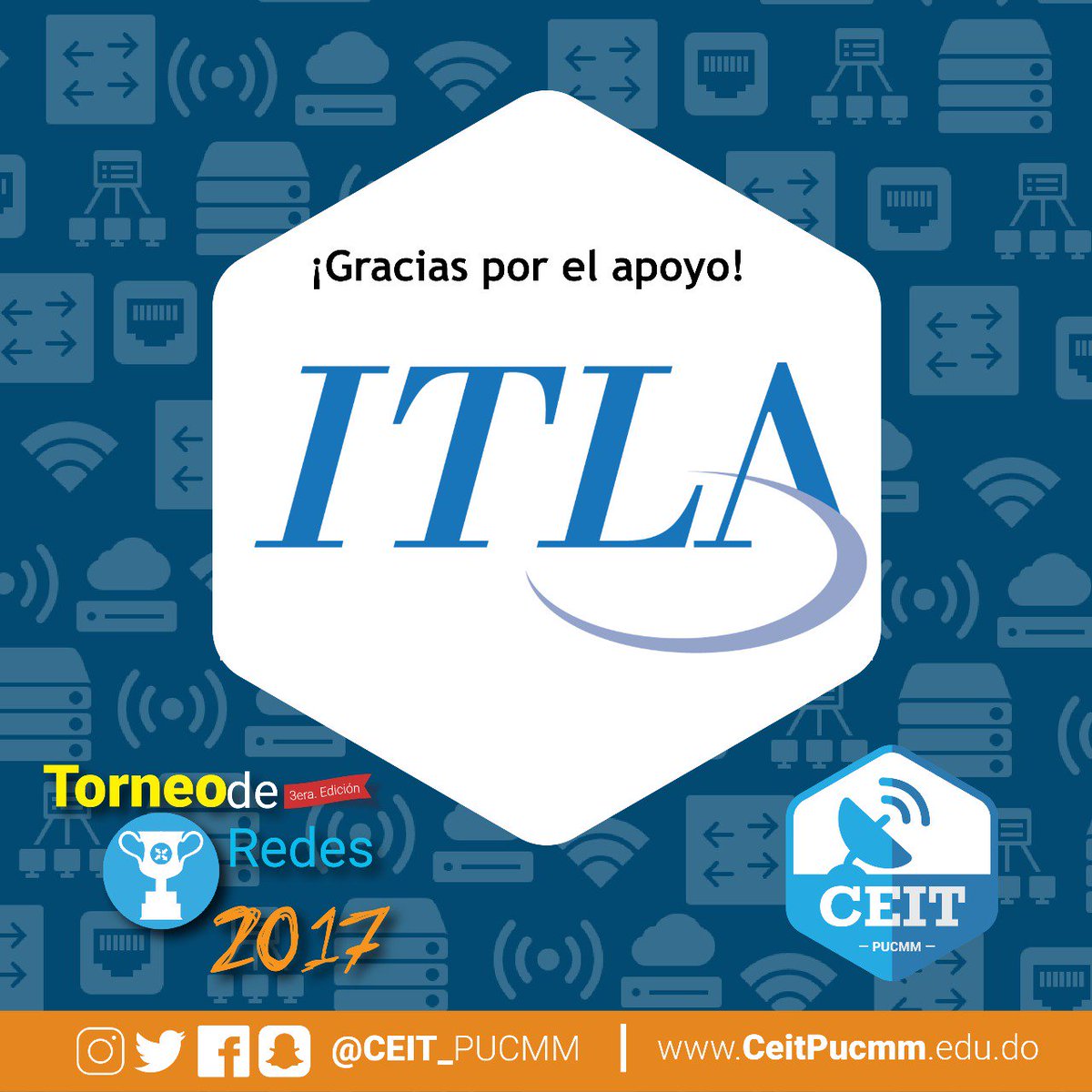 CEIT_PUCMM's tweet photo. Agradecemos a @banreservasrd, @itla y al Grupo Linda por su apoyo en el Torneo de Redes 2017. 💥🏆📡 #CeitPUCMM #TorneoRedes #ITT https://t.co/CbneKHFadt