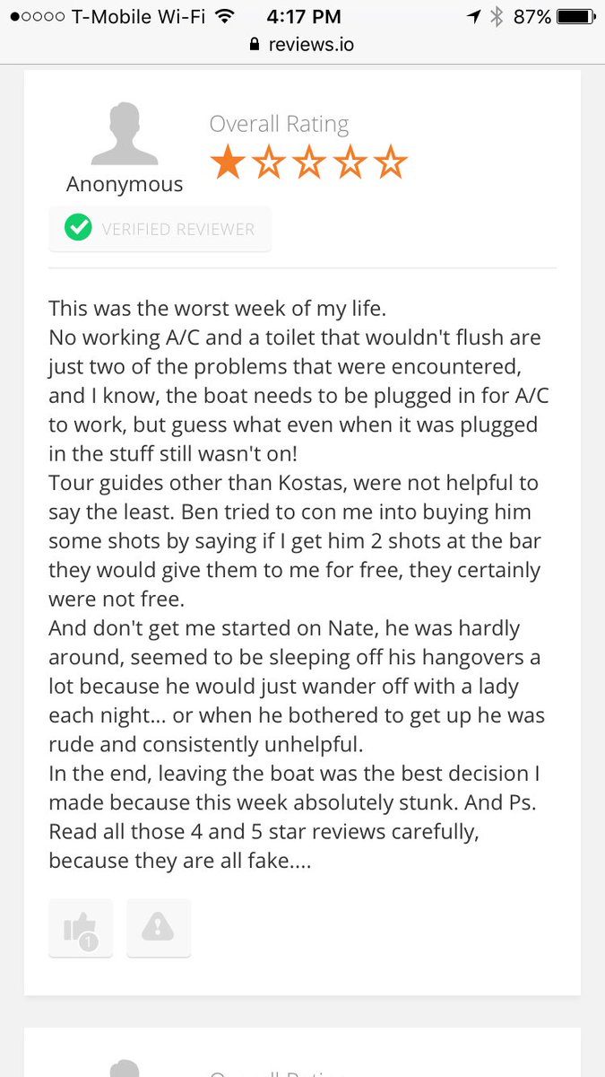 Fail_in_greece's tweet photo. And another real review. Spot the pattern? Unorganized. Filthy boats. Shitty "guides". #yolocruises #sail_ingreece #liars #yolocruise https://t.co/FhAC3eopNR