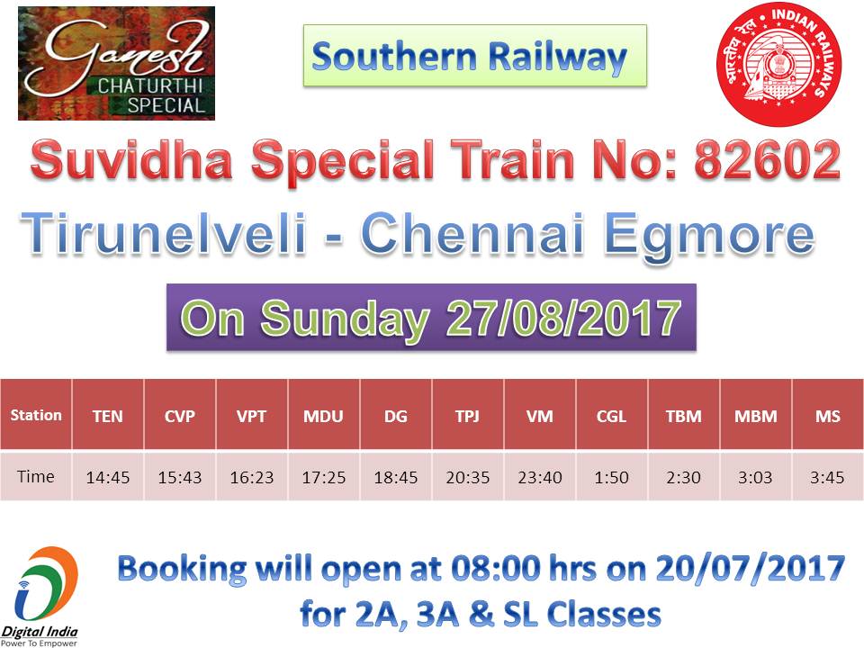 <a href="/RailMinIndia/">Ministry of Railways</a> <a href="/GMSRailway/">Southern Railway</a> <a href="/Indianrlyinfo/">Indian Railway News</a> <a href="/DrmChennai/">DRM Chennai</a> @SrDCMChennai <a href="/SRDCMTPJ/">SrDCM TPJ</a> <a href="/maduraidivision/">Madurai Division</a> <a href="/SrDCMMadurai/">SrDCM Madurai</a> <a href="/drmmadurai/">DRM MADURAI</a>