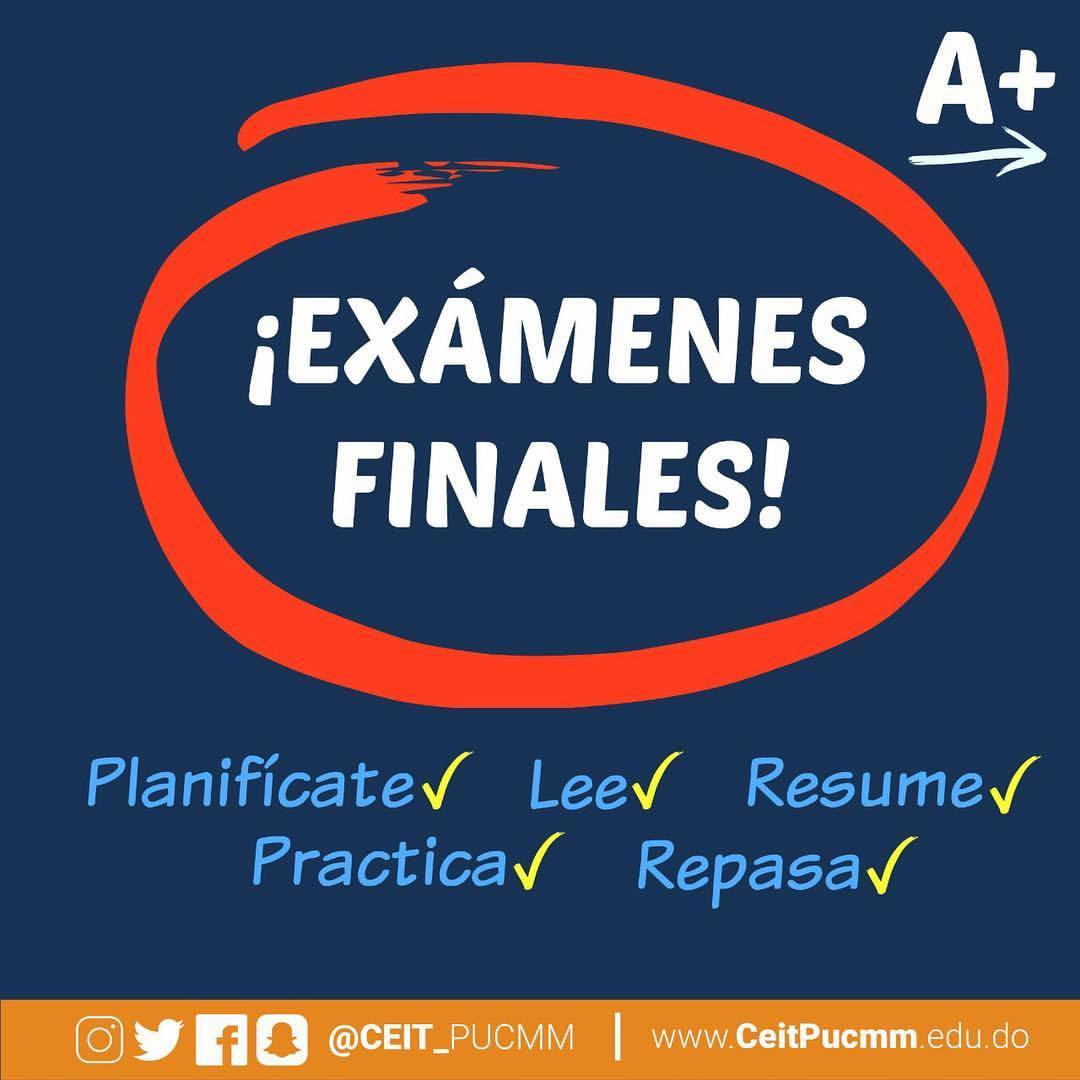 CEIT_PUCMM's tweet photo. ¡Recta final del período! Te deseamos éxitos en tus exámenes finales. 📅📚📈 #CeitPUCMM #ITT https://t.co/qHkSg5Blaa