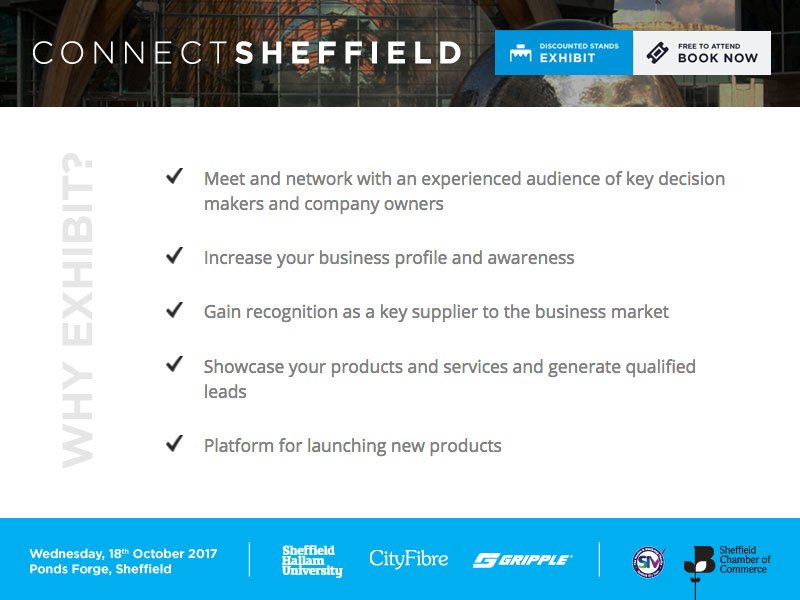 sheffchamber's tweet photo. Click the link to see who is already set to exhibit at #ConnectSheffield https://t.co/SaJebJNFkJ @SIV_Social @SheffBusiness #Sheffield https://t.co/2ZaIbDpEuk