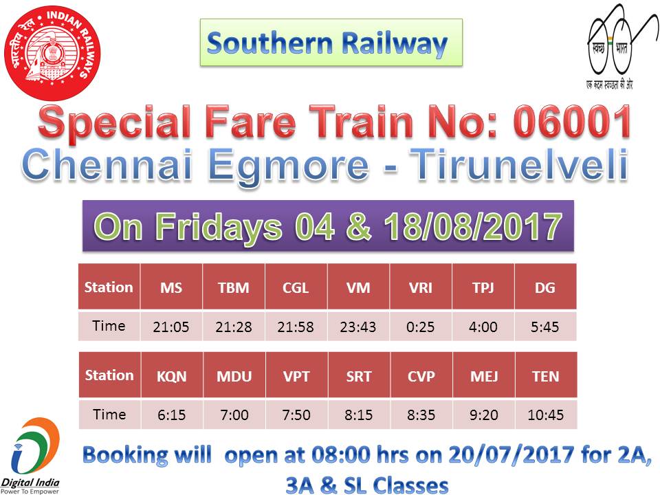 <a href="/RailMinIndia/">Ministry of Railways</a> <a href="/GMSRailway/">Southern Railway</a> <a href="/Indianrlyinfo/">Indian Railway News</a> <a href="/DrmChennai/">DRM Chennai</a> @SrDCMChennai <a href="/SRDCMTPJ/">SrDCM TPJ</a> <a href="/maduraidivision/">Madurai Division</a> <a href="/drmmadurai/">DRM MADURAI</a> <a href="/SrDCMMadurai/">SrDCM Madurai</a>