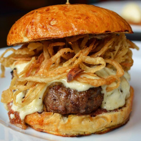 theriggsby's tweet photo. We could stare at this all day—the Schlow Burger with horseradish-black pepper sauce &amp; crispy onions. (Photo via @theTuffTruffle) #dcburgers https://t.co/YRfeqkmmK4