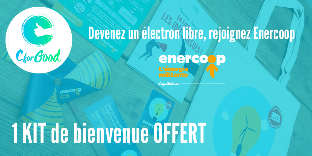 EnercoopAqui's tweet photo. @EnercoopAqui est partenaire de @CforGood plateforme de conso #responsable made in #Bordeaux ➡️1 souscription = 1 kit de bienvenue offert 🎁 https://t.co/9AMHFJTw7Z