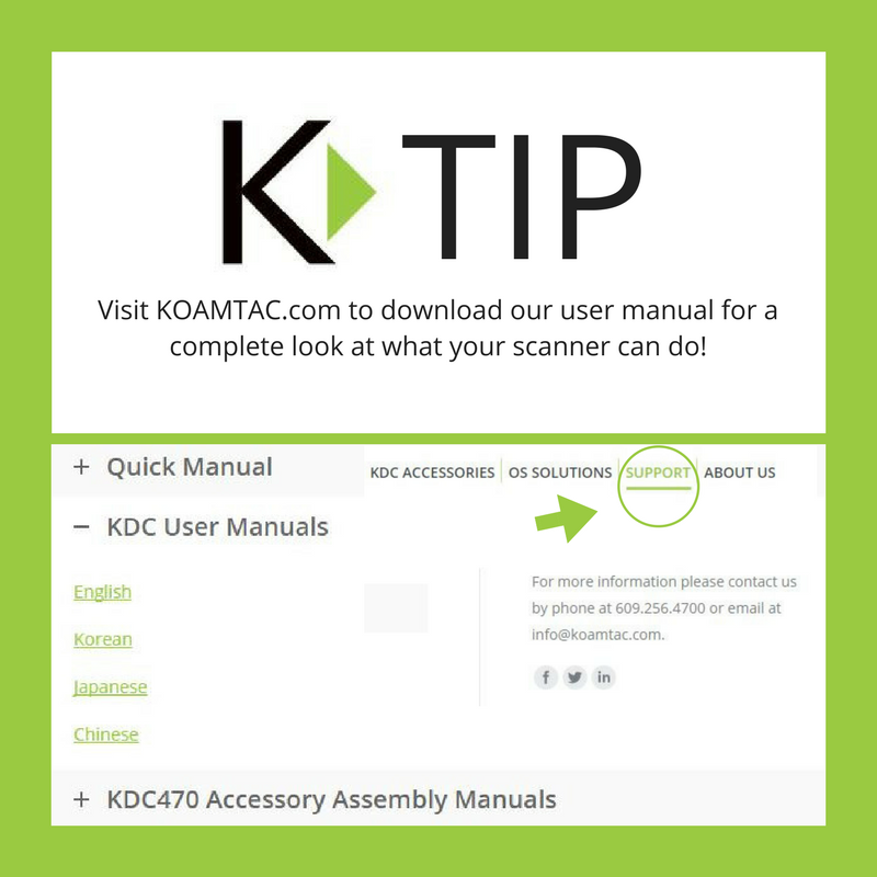 KOAMTAC's tweet photo. Visit https://t.co/5bEfSU6Agg to learn about your scanner! #KOAMTAC #Ktips #Barcode #Scanner #QuickManual https://t.co/q2PiLKtVkr