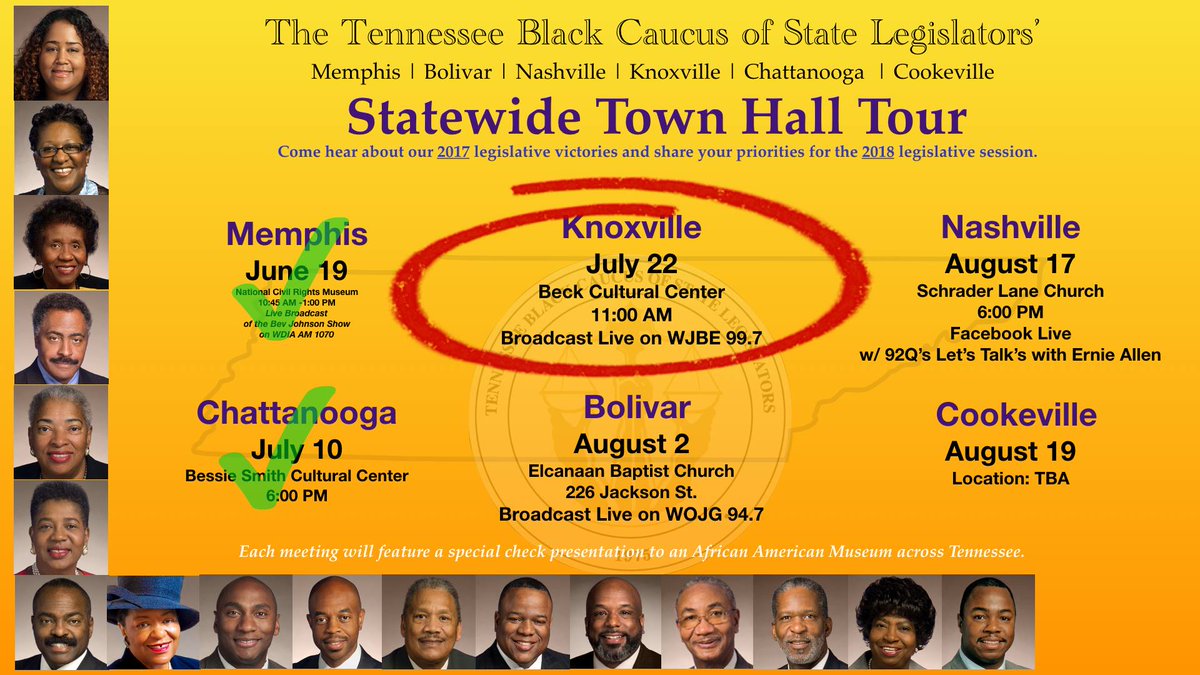tndp's tweet photo. The #TBCSL Tour cont. in Knoxville on Sat. (July 22) w/ newest member, Rep. Rick Staples, at the Beck Cultural Exchange Center at 11:00 AM. https://t.co/9K5I1Ua1NF