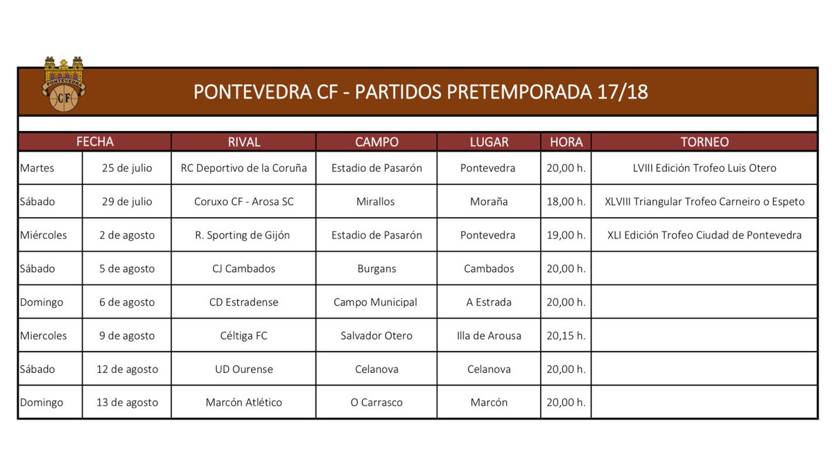 PontevedraCFSAD's tweet photo. 🏟 PARTIDOS DEPRETEMPORADA 2017-2018  ¡Comenzamos! #PCF #GRANATÚ https://t.co/gFnw6W5qtA