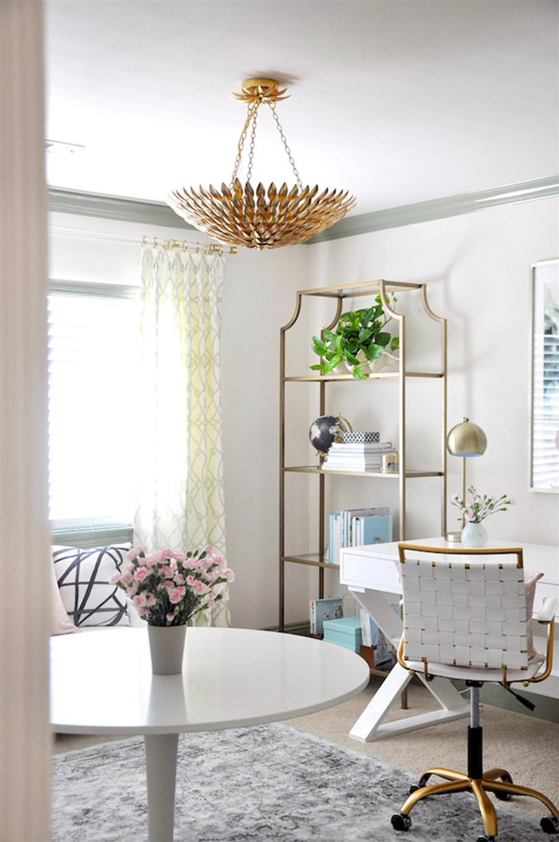 IdlewoodElec's tweet photo. One of the biggest trends this year is gold. Loving all the gold accents, especially @CrystoramaLight's flush mount #officegoals #goldongold https://t.co/UCGWVz6CFn