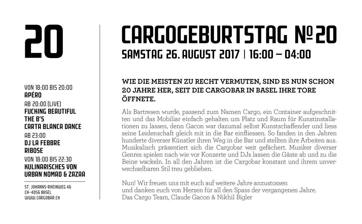 20 jähriges Jubiläum der Cargobar 26.08.2017 16-04h