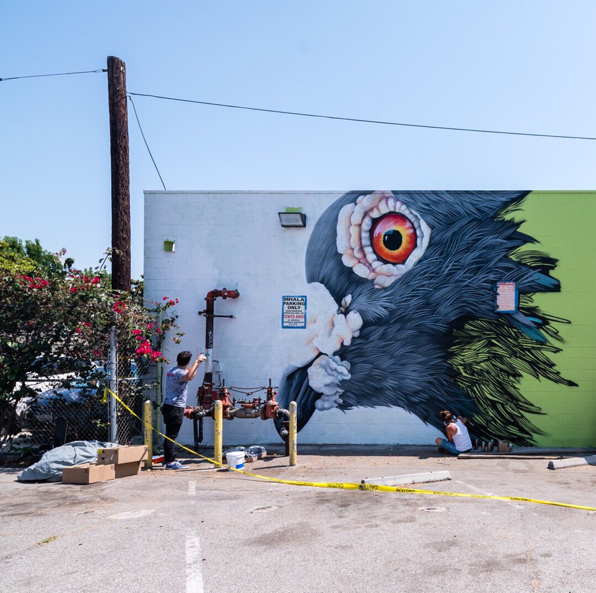 dcwallsfestival's tweet photo. Artists of @powwowlongbeach’17 making #mural magic! Here’s #adelerenault, @apexer, #aschoultz & @bluethegreat. •Pic = @bshigeta • #PWLB17 https://t.co/HcjiJpNn8r