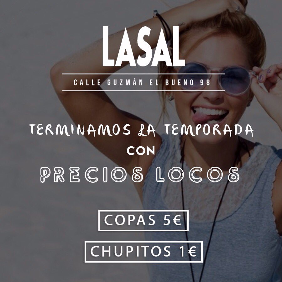 LASAL_BarClub's tweet photo. ¿Locos?
5€ las copas y chupitos 1€...¿necesitas más motivos para venir este fin de semana a Lasal?
☎️686410990 #lasal #lasalmadrid https://t.co/EiFYf687ir